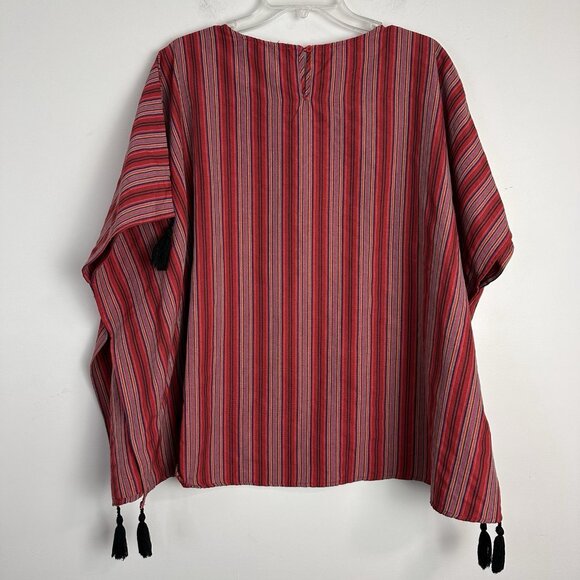 Andree by Unit Embroidered Red Black Poncho Top With Tassels Women Size Med Boho - Picture 8 of 11